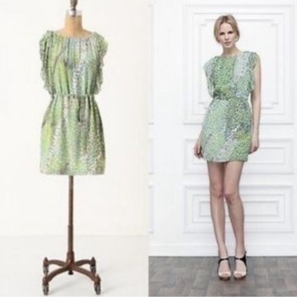 Anthropologie Green and White Mini Dress - Picture 6 of 12